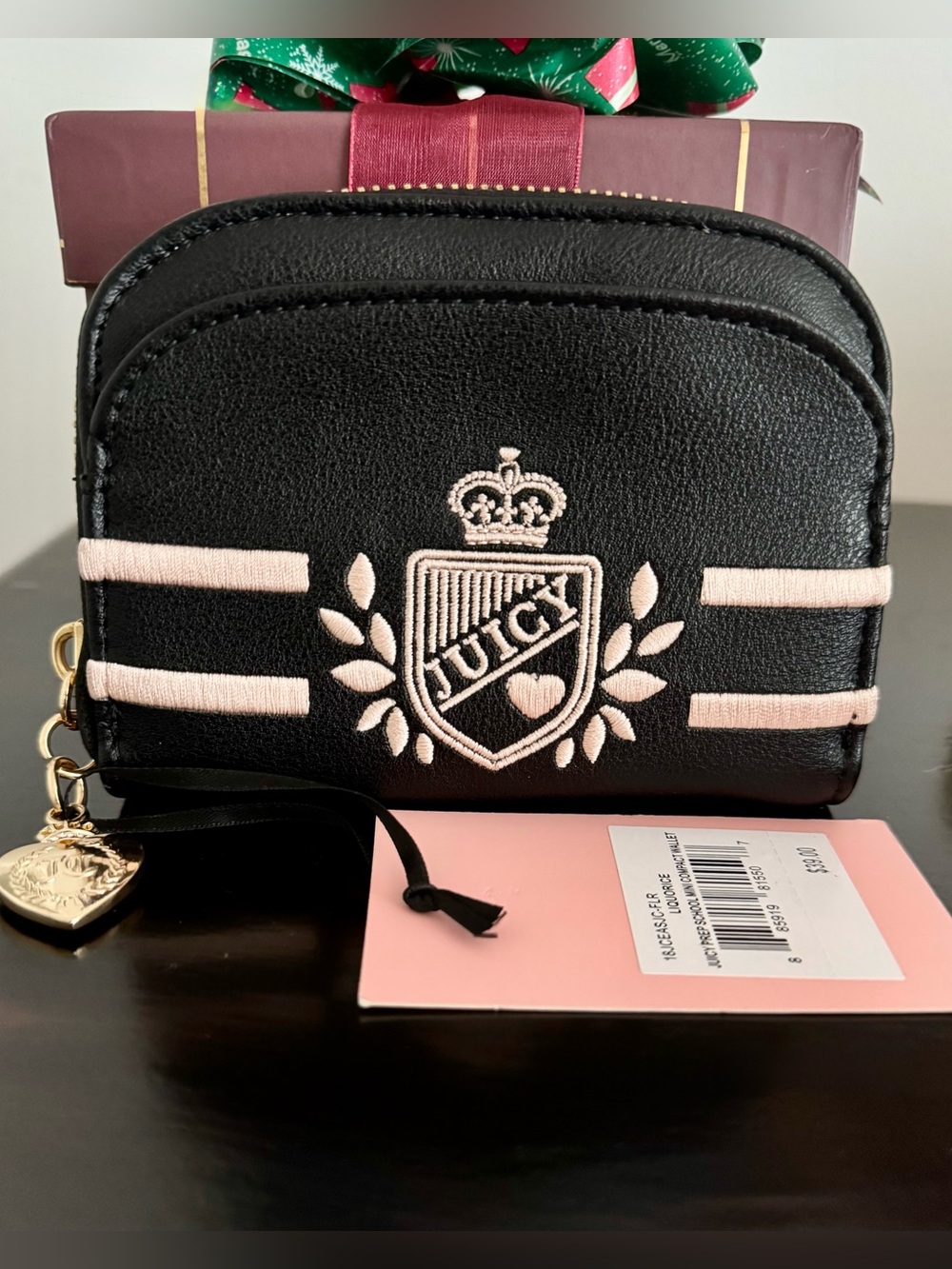 NWT Juicy Couture Juicy Prep School Mini Compact Wallet Black & Pink